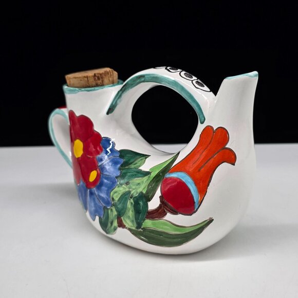 Vintage Hand-Painted Italian Pitcher Teapot Floral Design Signed Pimpal Garda - Picture 3 of 9